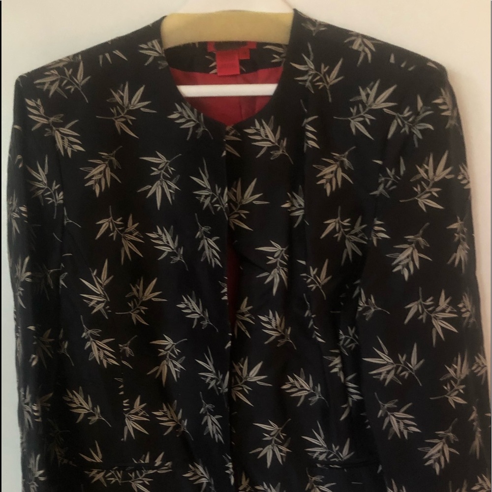 100% Silk Cocktail Jacket (size 14) w/ tiny beaded fringe trim (see photo)